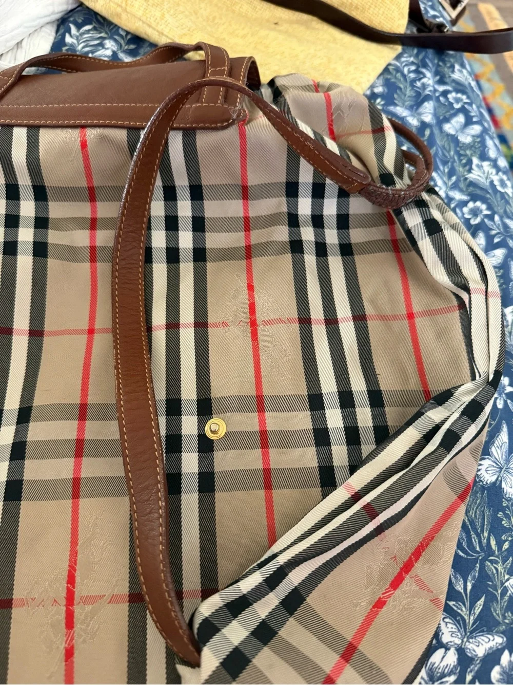Vintage Burberry Classic Plaid Women's Backpack - Brown Leather Trim